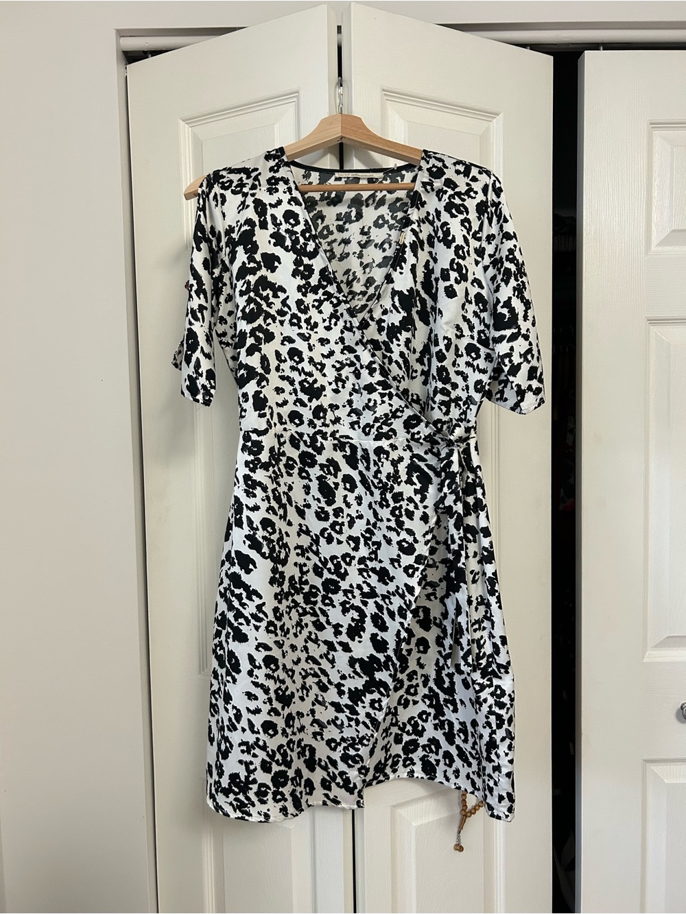 Gaudi' Black & White Animal Print Midi Wrap Dress